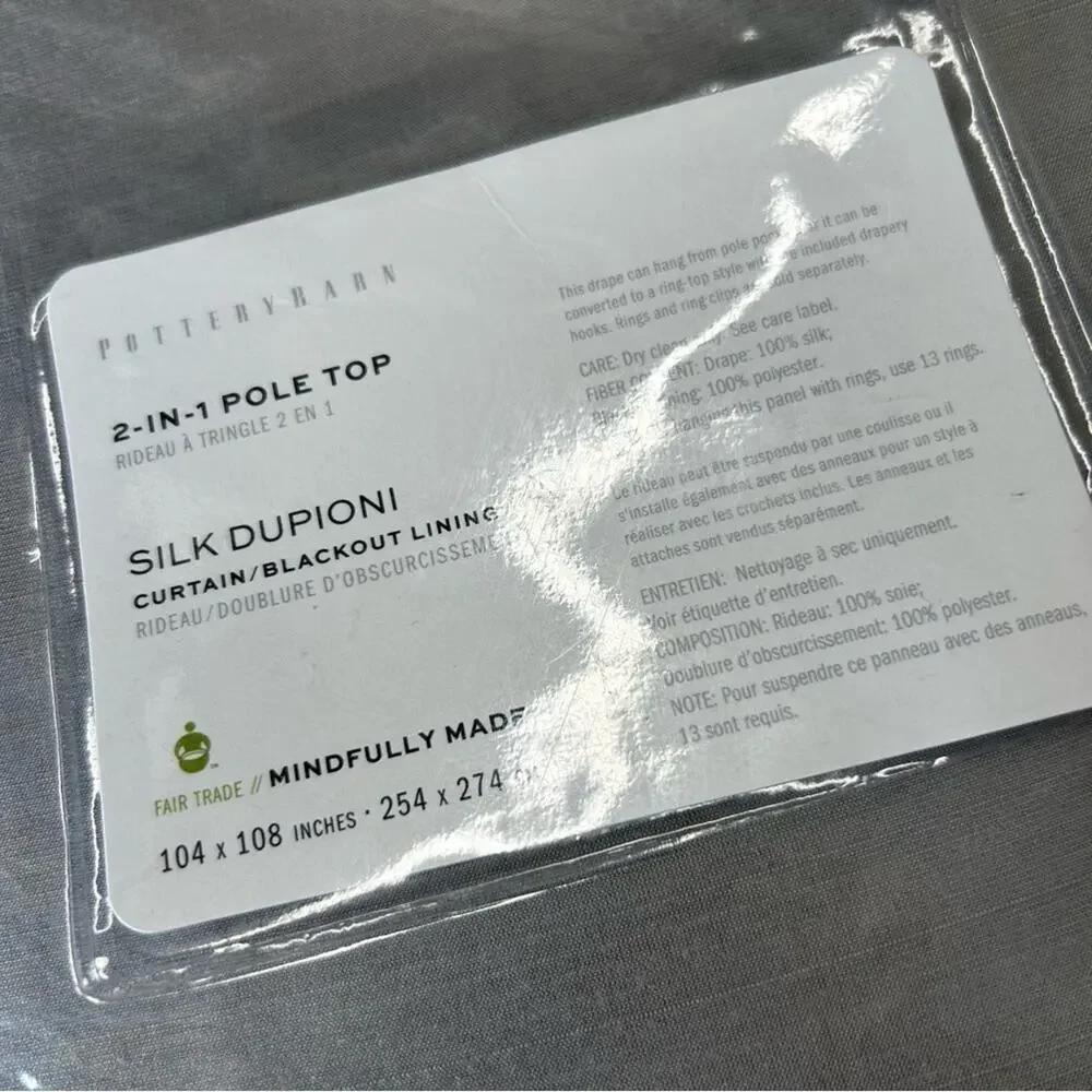 2 Pottery Barn Silk Dupioni Curtain Panels Blackout Platinum Silver Gray NWT
